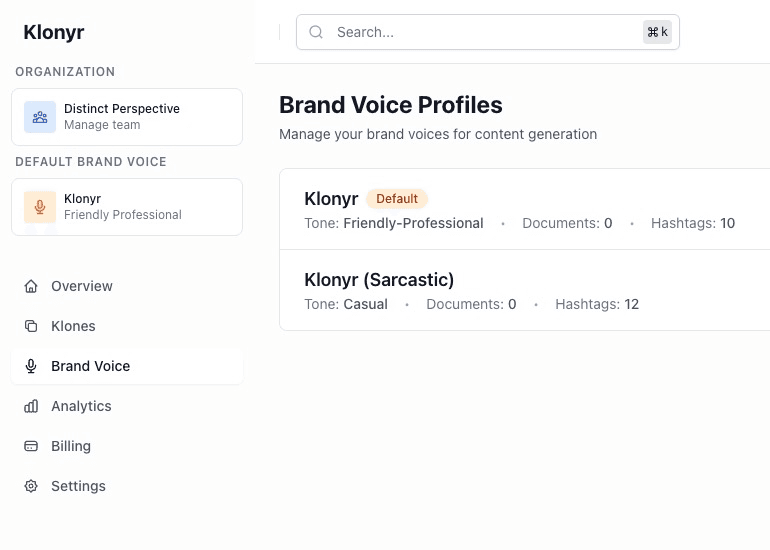 Klonyr brand voice management